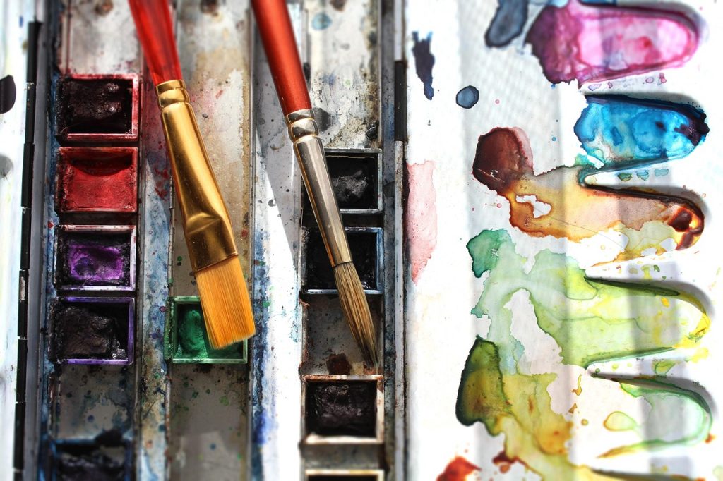 watercolor, paint, color, creativity, colors, brush, brushes, colourful, hobby, medium, painting, blue, pink, red, watermedia, watercolour